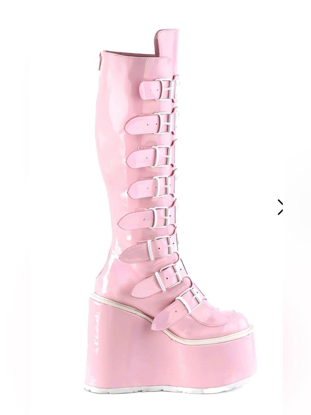 Dolls Kill Glossy Pink Multi-Buckle Platform Knee Boots